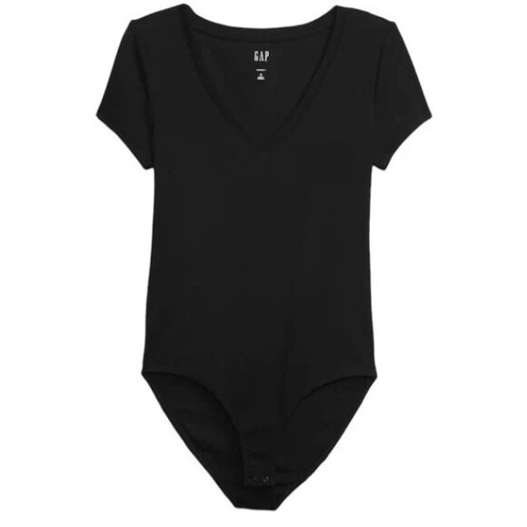 NWT Gap Women's XS Petite Bodysuit Modern T-Shirt Short Sleeve V-Neck - Picture 1 of 3